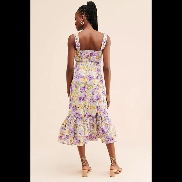 Anthropologie Adelyn Rae Kathleena Eyelet Midi Dress Embroidered Ruffle Small - Picture 3 of 16